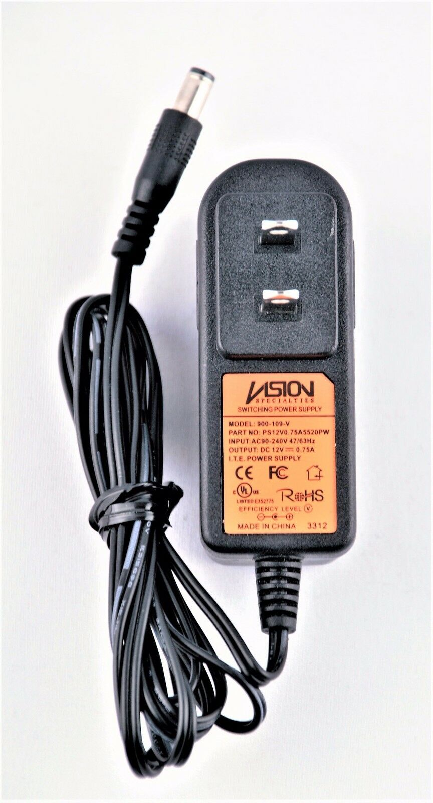 New VISION 900-109-V PS12V0.75A5520PW 12V 0.75A AC ADAPTER POWER CHARGER